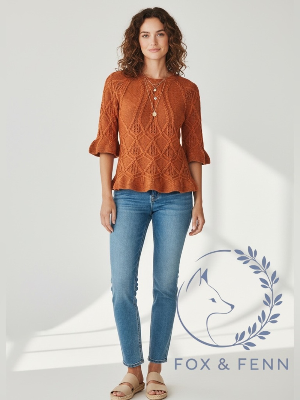 Y2K Moda International Rust Orange Knit Wool blend Sweater Top